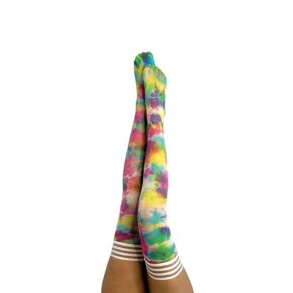 KIX'IES GILLY: RAINBOW TIE DYE THIGH‎ HIGHS All sizes - Picture 1 of 4